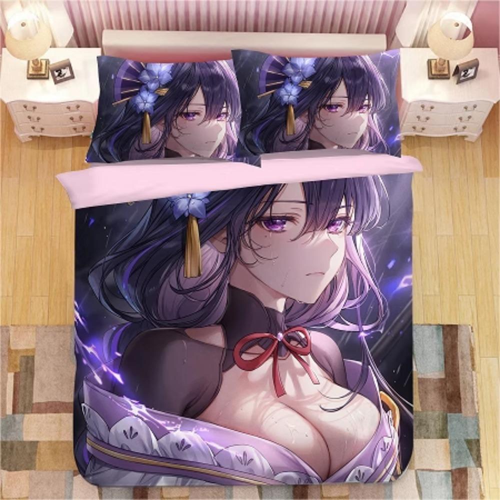 Аниме-персонаж, Наборы постельного белья из микрофибры, Детское постельное белье на молнии, Декор комнаты, Пододеяльник для подростков, взрослых, Фиолетовый‘