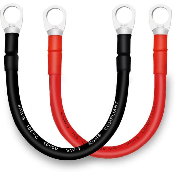 4 AWG Battery Cables with 3/8 inch Copper Terminals(2PCS 1FT)