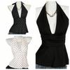 Deep V Neck Lace-up Dots Camisole Pleated Halter Ruffle Vest Ins Style Women Crop Top  Girl