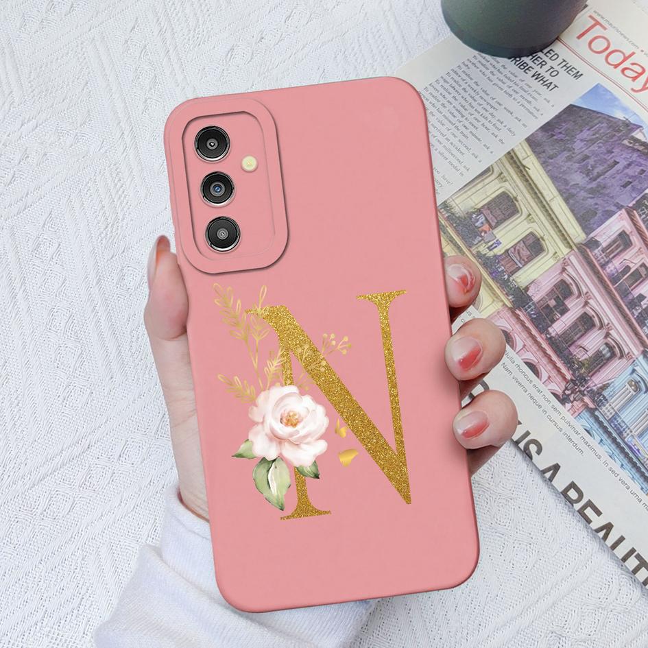 Чехол для Samsung Galaxy A03 A13 A14 A31 A50 A51 A52 A54 A71, жидкий силиконовый чехол с цветочными буквами, мягкий чехол для Samsung Galaxy Phone, чехлы-бамперы
