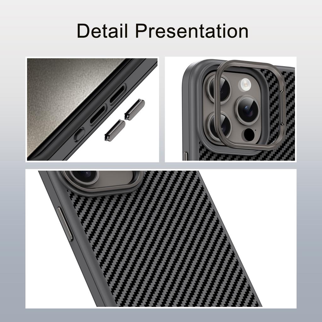 IPAKY For iPhone 15 Plus TPU Case Carbon Fiber Texture Phone Cover Metal Lens Frame