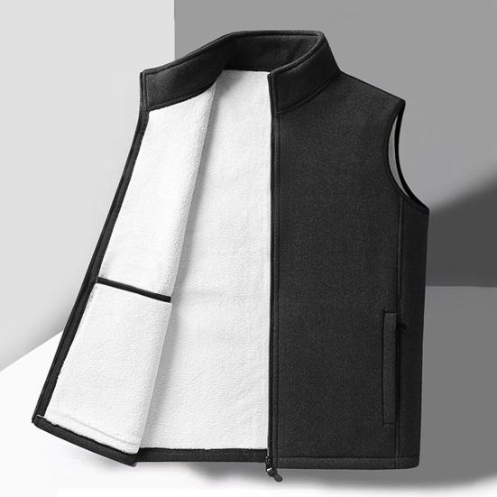 Polar Fleece Vest Coat Stand Collar Sleeveless Waistcoat with Velvet Inner Layer Zipper