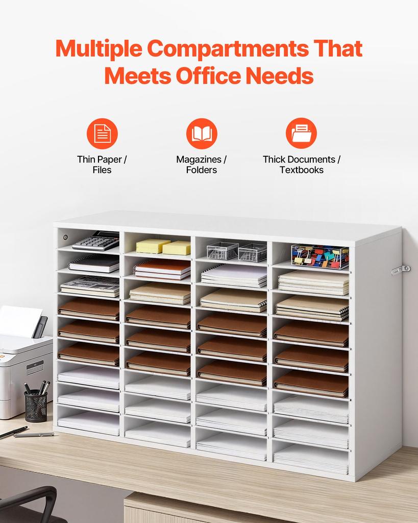 VEVOR Literature Organizer, 36 Compartments Office Mailbox with Detachable Shelves, Wooden Mailbox Sorter with Particle Board