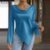 Women Vintage Satin Lapel Long Sleeve Irregular Hem Blouses