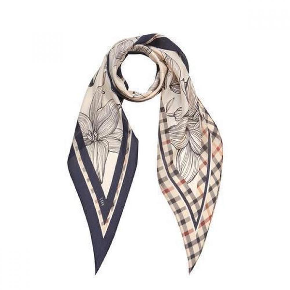 Daks Navy Check Flower Diamond Silk Scarf Dcsc6f351n2