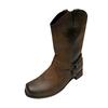 (SU)Mens Leather  Non-slip  Slip-On Round Toe Buckle  Low-heeled Shoes  Cowboy Boots