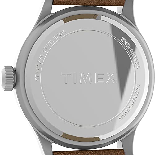 (Таймекс) Часы Timex Expedition Scout мужские, 40 мм, серебристый корпус, зеленый циферблат, коричневый кожаный ремешок, размер 40