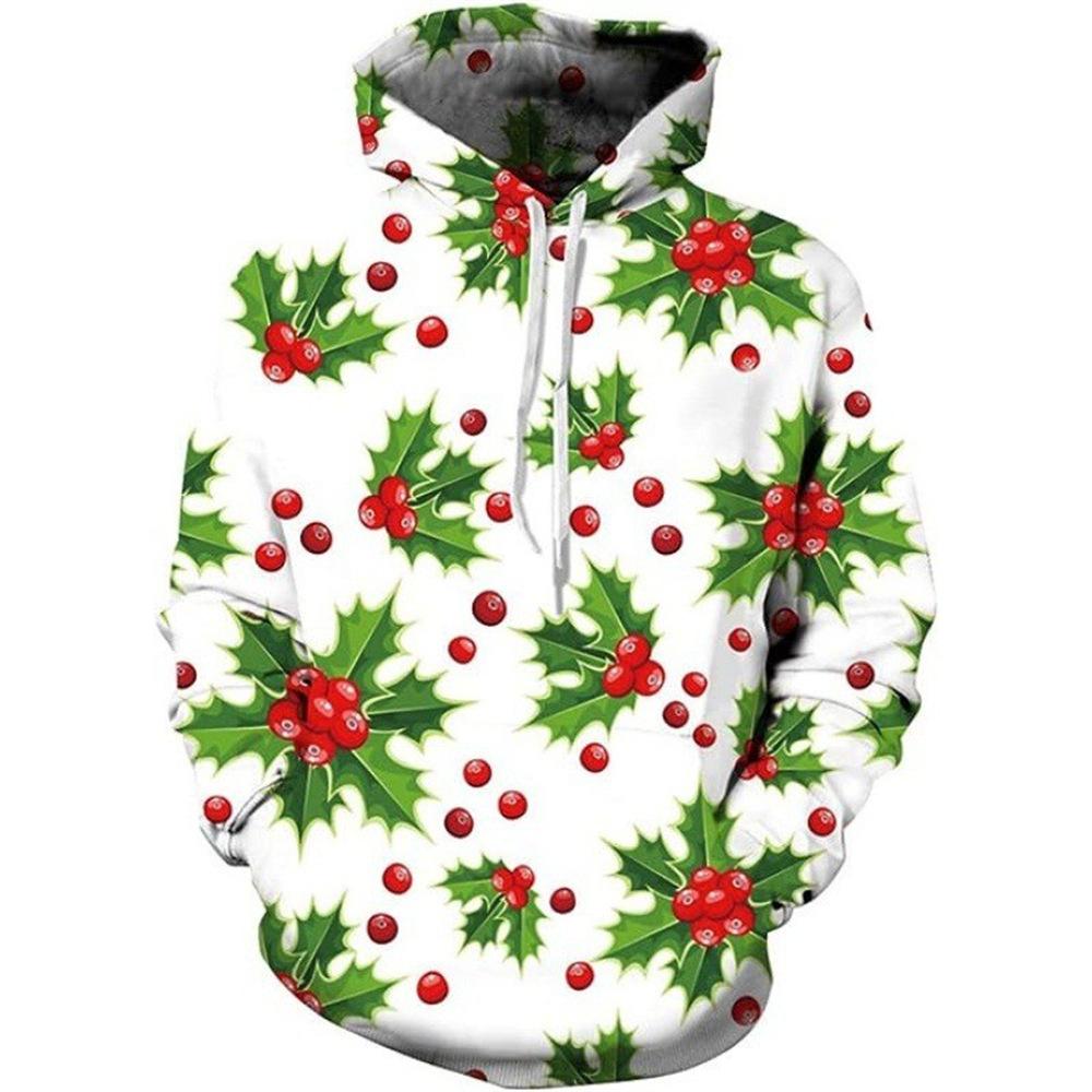 Мужские и женские толстовки Осень и Зима Рождественские 3D-принты Модели с длинным рукавом Средней длины Худи Свободный свитер