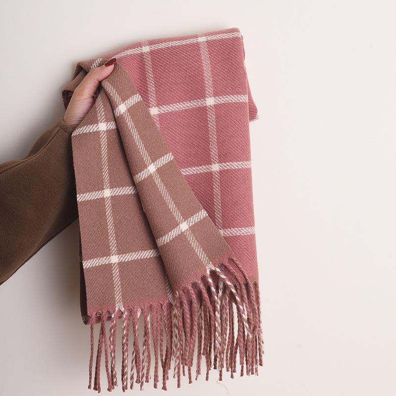 Scarf Women's Autumn and Winter Scarf Student Japanese Thick Trendy Ins Korean Version Versatile Double Sided Line Cute Girl Scarf