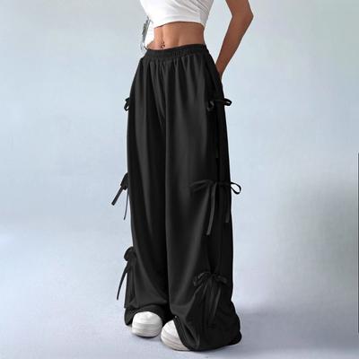 Весна и осень эластичный пояс однотонный бант ремешок модные повседневные прямые брюки Y2K в Европе и Америке