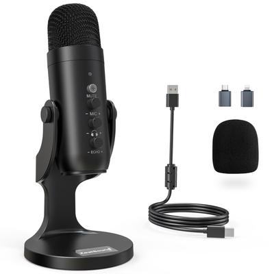 USB-микрофон ZealSound, конденсаторный микрофон, микрофон ASMR, настольный микрофон, телефонный микрофон, однонаправленный, с функцией эха, для
