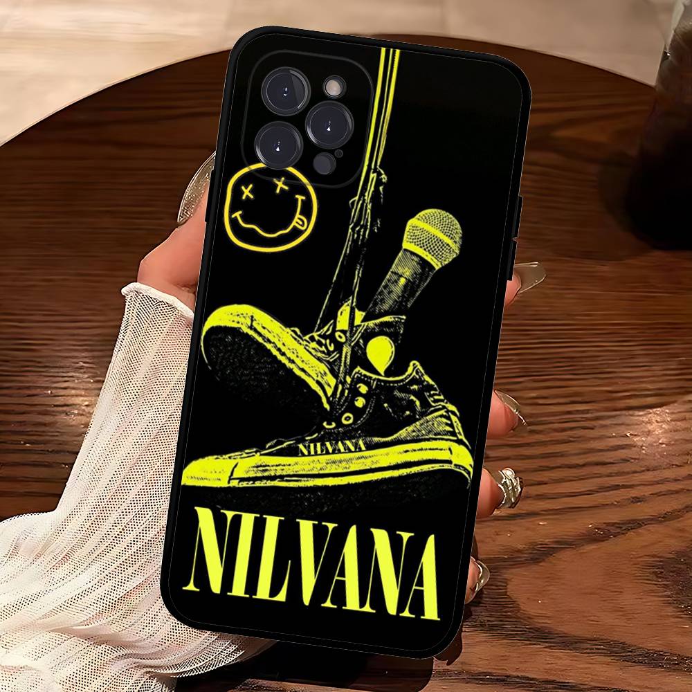 Гранж-группа N-Nirvana Для IPhone 17 16 15 14 13 12 11 Pro Max Plus Ударопрочный Черный Мягкий Чехол для Телефона