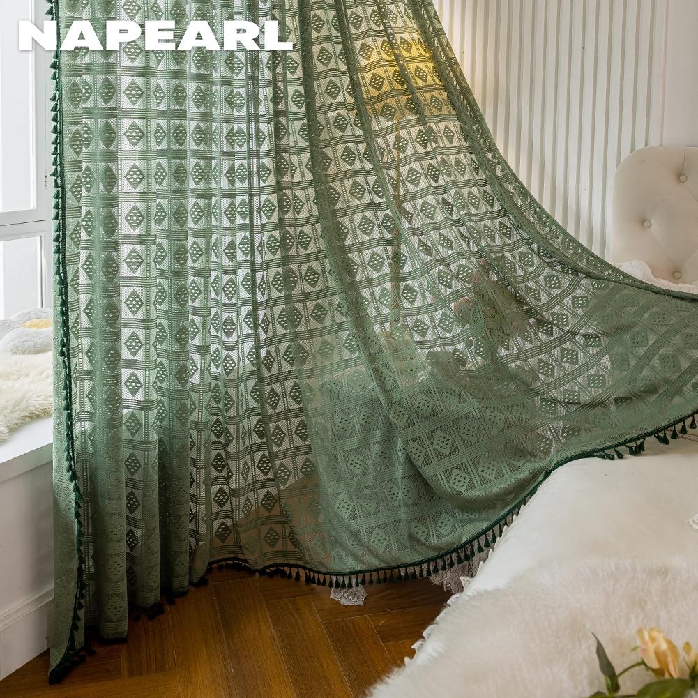 1 шт. NAPEARL 10-20% затемнение французский ретро однотонный ажурный ромбовидный сетчатый бахрома полупрозрачный занавес для гостиной спальни балкона домашний декор