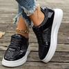 Women Sequin Upper Platform Sneakers Couples Casual Lace Up Ladies Shoes Plus Size