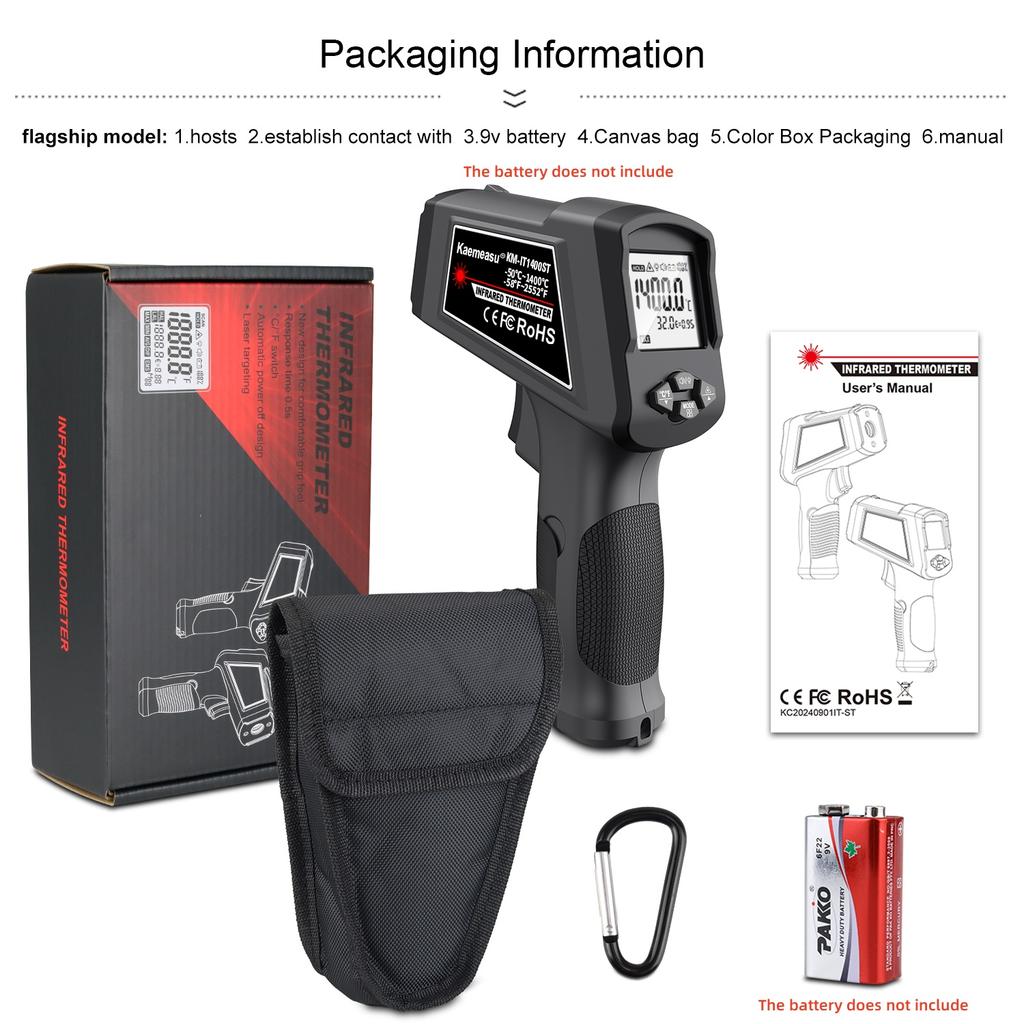 Новый улучшенный цифровой инфракрасный термометр -50~600/800/1200/1400/1650 градусов Двойной лазер Бесконтактный термометр Пистолет-термометр
