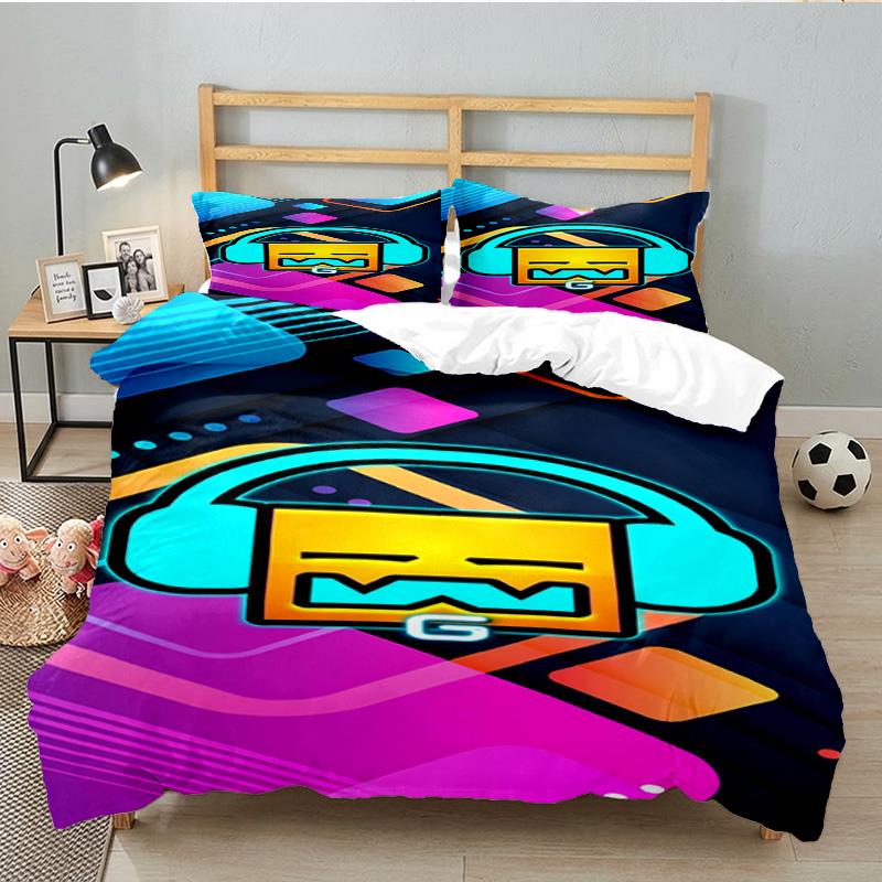 Geometry Dash: Dance To The Beat 3PCS Bedding set,Ideal for 1pc Duvet Cover And 2pcs Pillowcases Perfect for Fan gift,Ideal for Bedroom, Dormitory