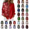 Women's Christmas Printed Button Up Long Sleeved Casual Regular Shirt With Collar Top