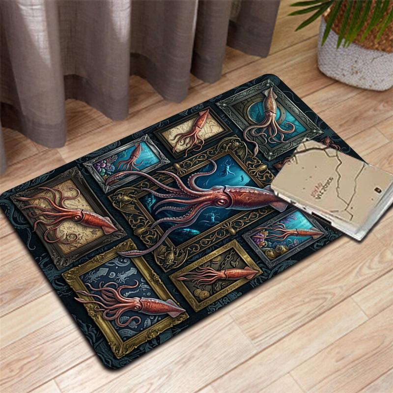 Squid Art Collection Pattern Rug Floor Mat for Living Room or Bedroom Soft and Comfortable Carpet a Gift for Birthday and Holiday.