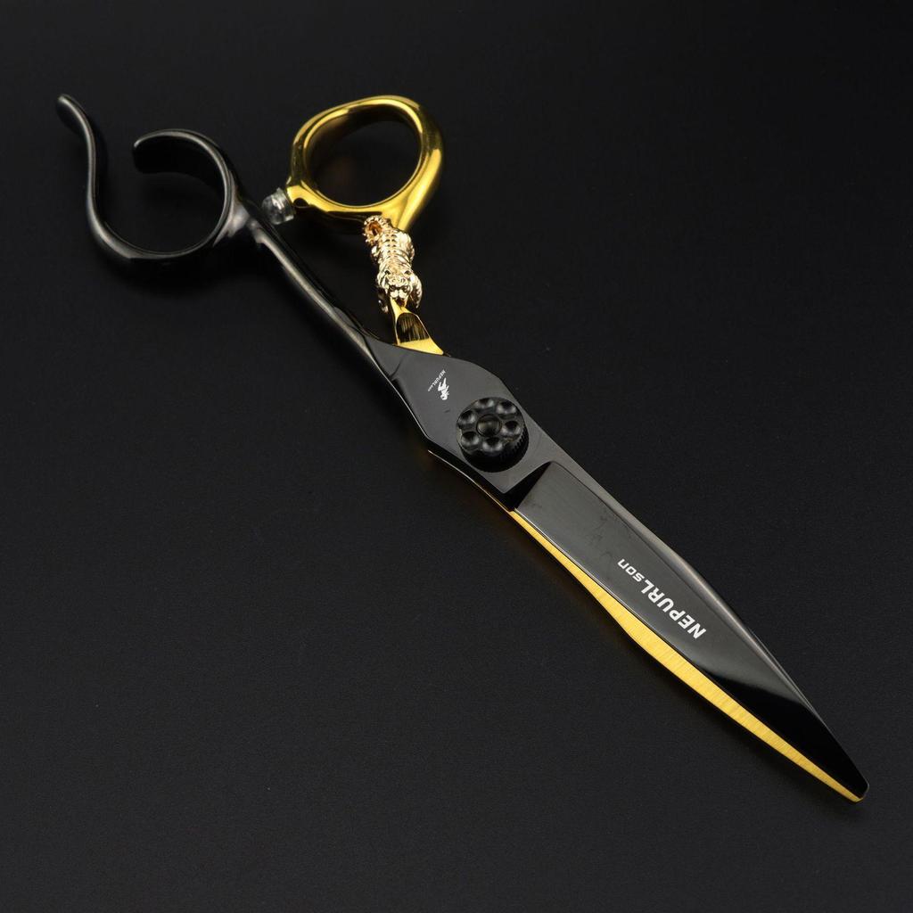 Black 6.0-inch Napson Steel Gold Tiger Bearing Hairdressing Scissors - Serrated & Thinning