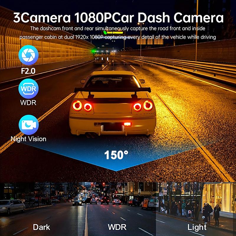 3Channel WIFI APP Dash Cam for Cars Recorder Video Car Dvr Rear View Camera for Vehicle Dash Camera Black Box Car Assecories