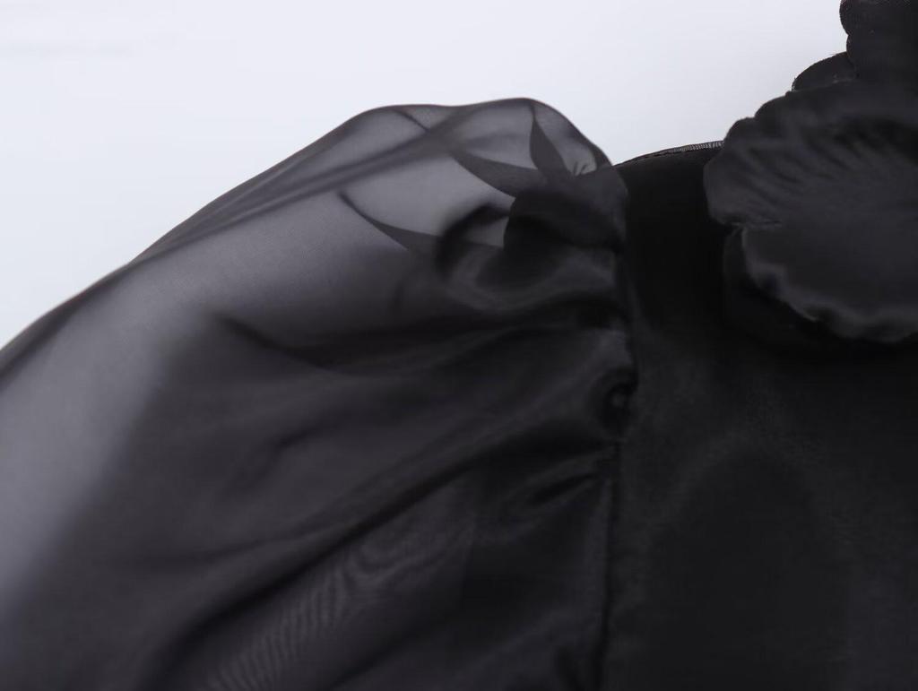 2025 Spring Women's Fashion Puff Sleeve Dress with 3D Floral Decoration