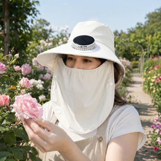 Рыбацкая шляпа с защитой для лица, шалью, для активного отдыха, с встроенным вентилятором, на солнечных батареях