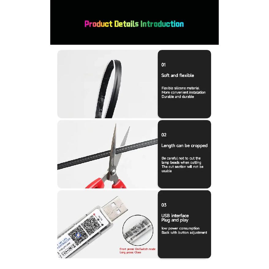 RGB USB салон автомобиля окружающее освещение радужная акриловая полоса светодиодная симфония приложение управление музыкой декоративная приборная панель атмосферная лампа