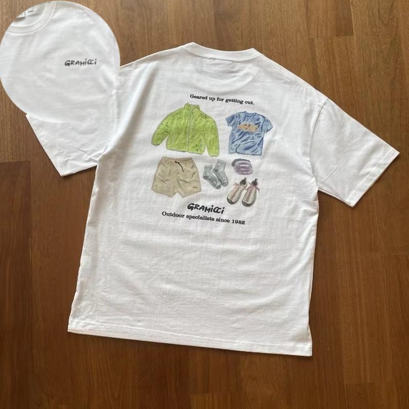New Summer Outdoor Fashion Cotton Gramicci Tee Printed Streetwear Casual Crew Neck Unisex Short Sleeve Loose T Shirt Men Women