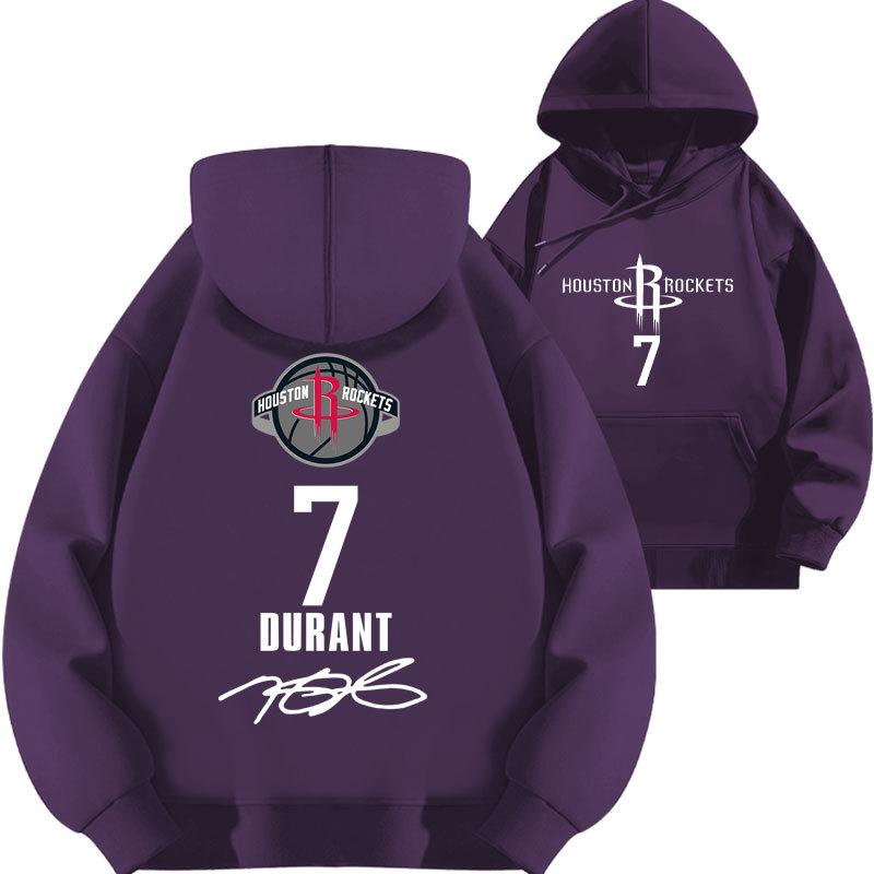 Kevin Durant No. 7 Rockets Printed Hooded Sweater Top Basketball Loose Fall and Winter Fleece Thickened Clothes