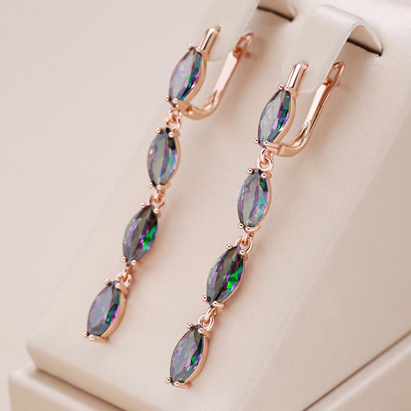 Geometric Colorful Zircon Tassel Women Dangle Earrings Gold Plated Trendy Jewelry