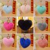 Faux Fur Ball Pompom Heart Shape Car Phone Keychain Handbag Key Ring