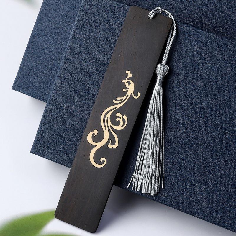 Dragon & Phoenix Auspicious Bookmark Set: Purple Sandalwood & Boxwood Cultural Gift