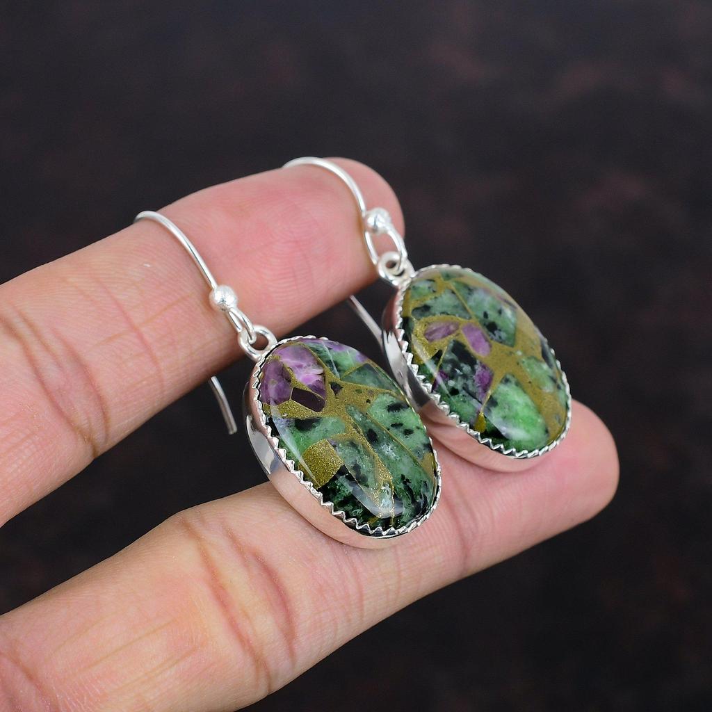 Серьги из медного рубина и цоизита, серебряные серьги 925 пробы, уникальные стильные ювелирные изделия, изящные серьги ручной работы, серьги из натурального драгоценного камня, подарки для жены