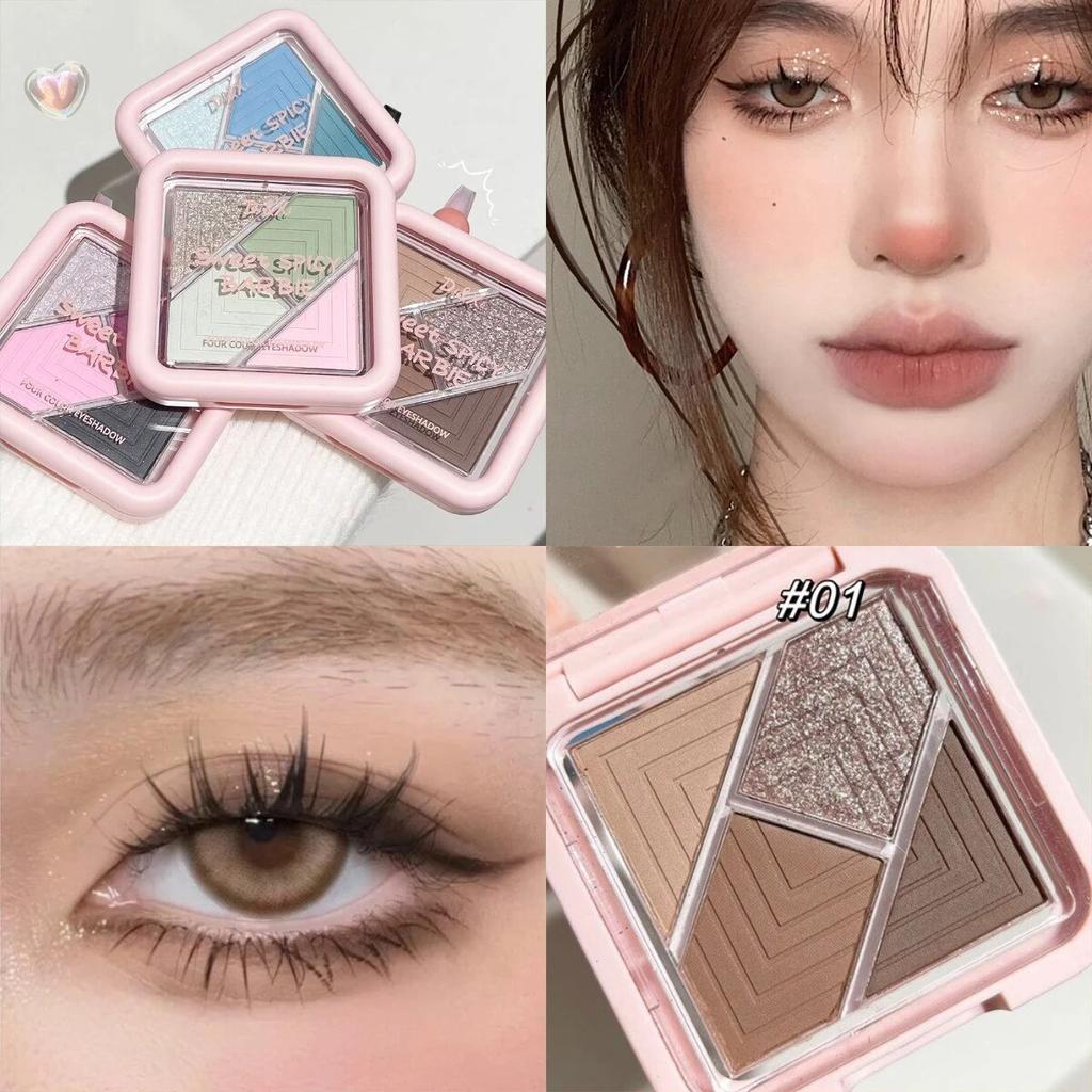 4 цвета, палитра теней для век, синий, зеленый, блестящий, жемчужно-матовый, черный, розовый, земляной цвет, тени для век, стойкий макияж, корейская косметика, 1 шт.