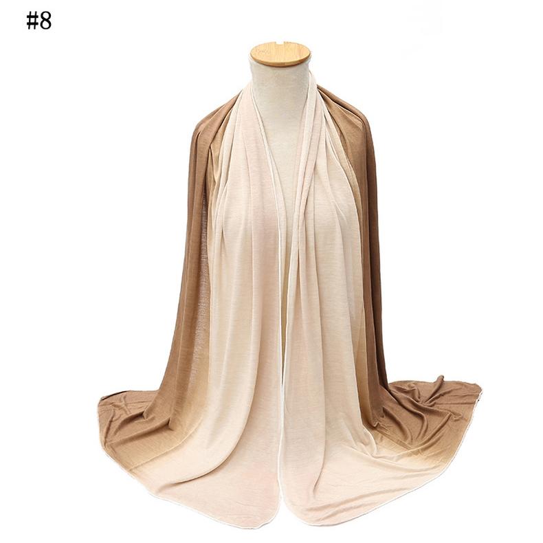 Fashion Elastic Mercerized Cotton Modal Headscarf Hand Painted Dyeing Two Color Gradient Scarf Muslim Woman Cotton Jersey Hijabs