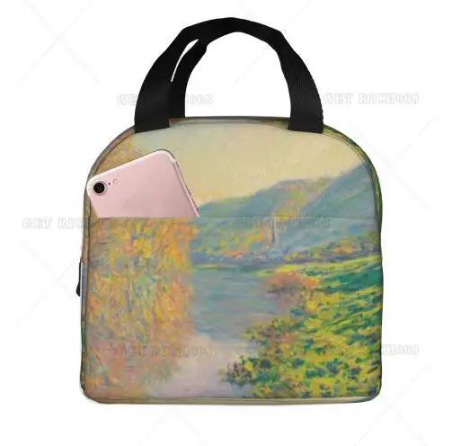 Картина Моне «Цветы лотоса» Сумка для обеда, маленькая, для мужчин, женщин, детей, для пикника на открытом воздухе, для работы, школы, ланч-бокс, сумка, изолированный подарок