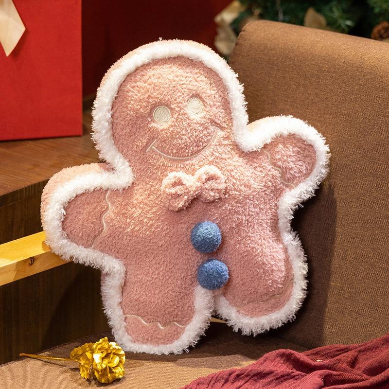 Christmas Gingerbread Man Pillow Cushion, Soft Cozy Decorative Throw Pillow for Couch Bed, Holiday Gift, 30cm