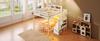 Loft Bed, 140x200cm, With LED Lights, Large Storage Space Under the Bed, Storage Ladder, Open Storage Compartment, Without Mattress, White+Natural