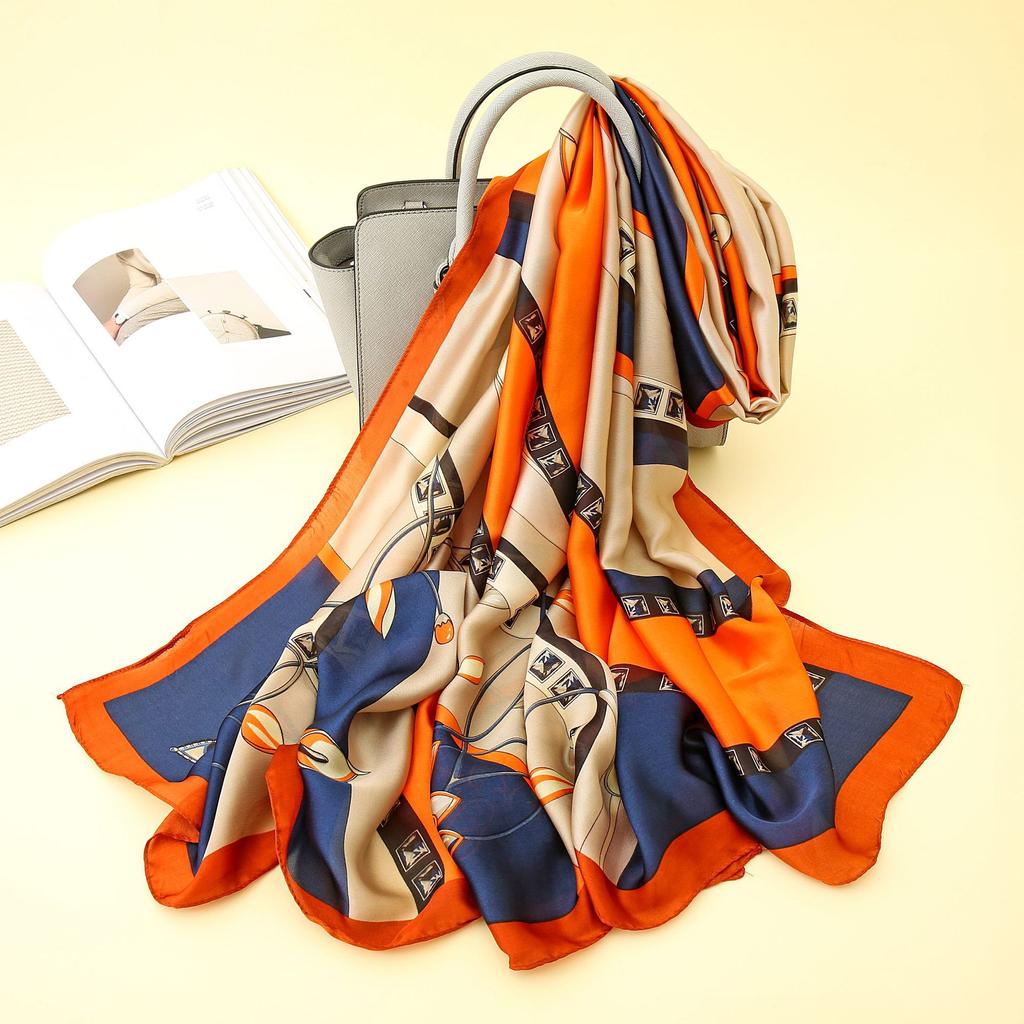 Fashion Belt Chain New Satin Sun Shawl Ladies Seaside Holiday Large Long Thin Silk Scarf