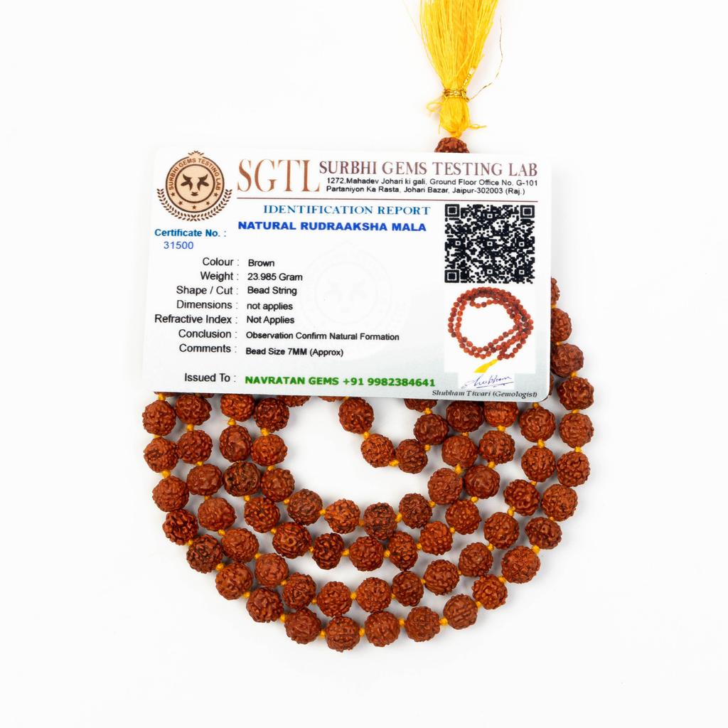 7 мм Священная Рудракша Мала|Аутентичные Четки для Медитации для Духовной Молитвы, Йоги и Положительной Энергии| Джапа-мала из Настоящих Семян Рудракши