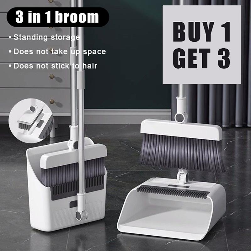 Effortless Home Cleaning with 3 in 1 Design Long Handled Floor Brush and Dustpan Set for All Surfaces