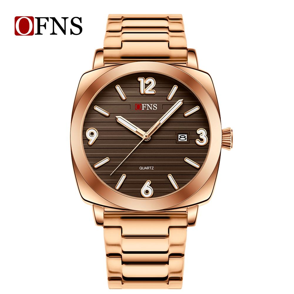OFNS Модные тонкие мужские кварцевые часы Водонепроницаемые Ночная подсветка Одинарный календарь Простые повседневные мужские кварцевые часы