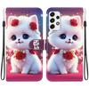 Handmade PU Leather Flip Case for Samsung Galaxy A53 5G (A536B/A536U/A536...)- Anti-Slip Shockproof Cover with Wrist Strap & Heart/Rose Cat Designs