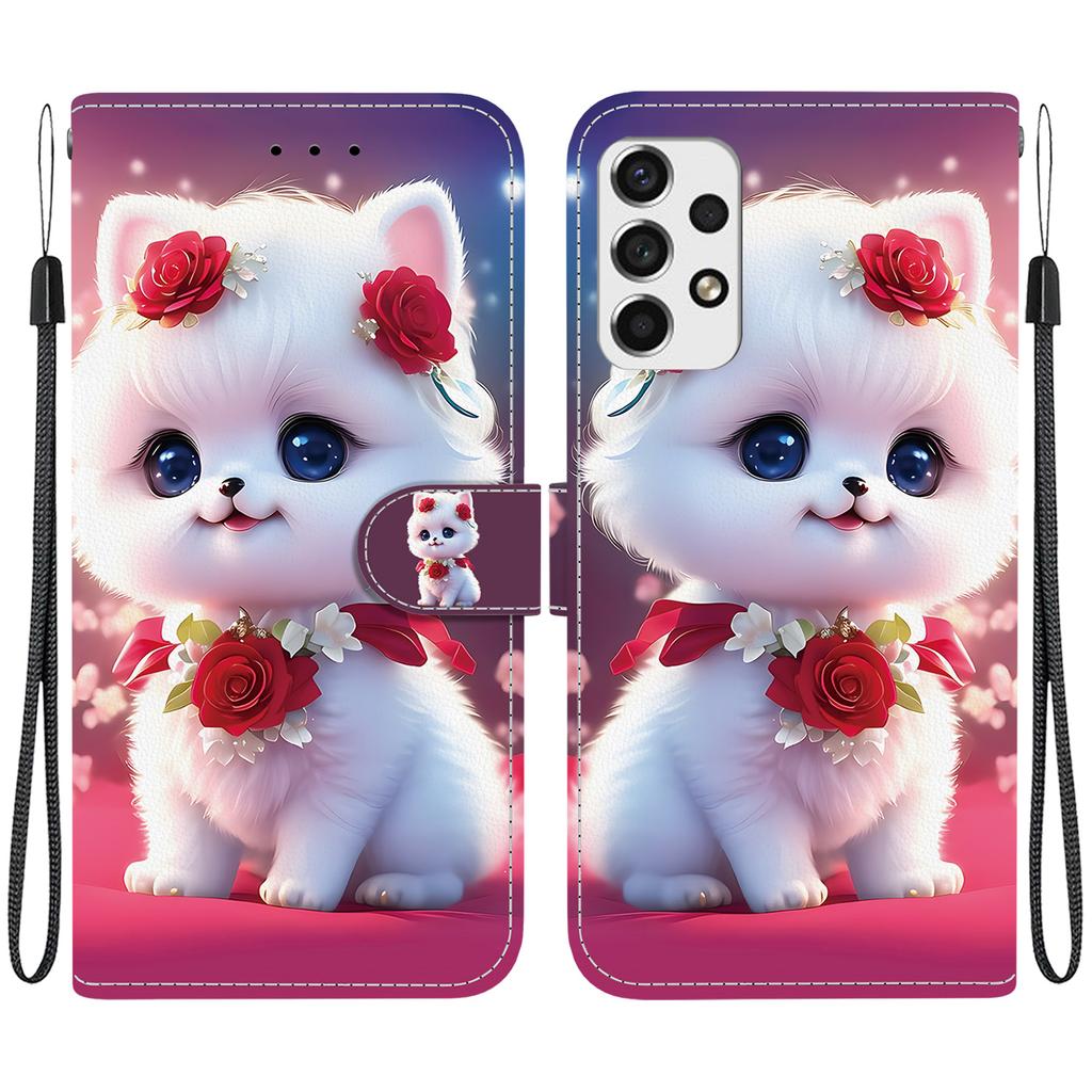 Handmade PU Leather Flip Case for Samsung Galaxy A53 5G (A536B/A536U/A536...)- Anti-Slip Shockproof Cover with Wrist Strap & Heart/Rose Cat Designs