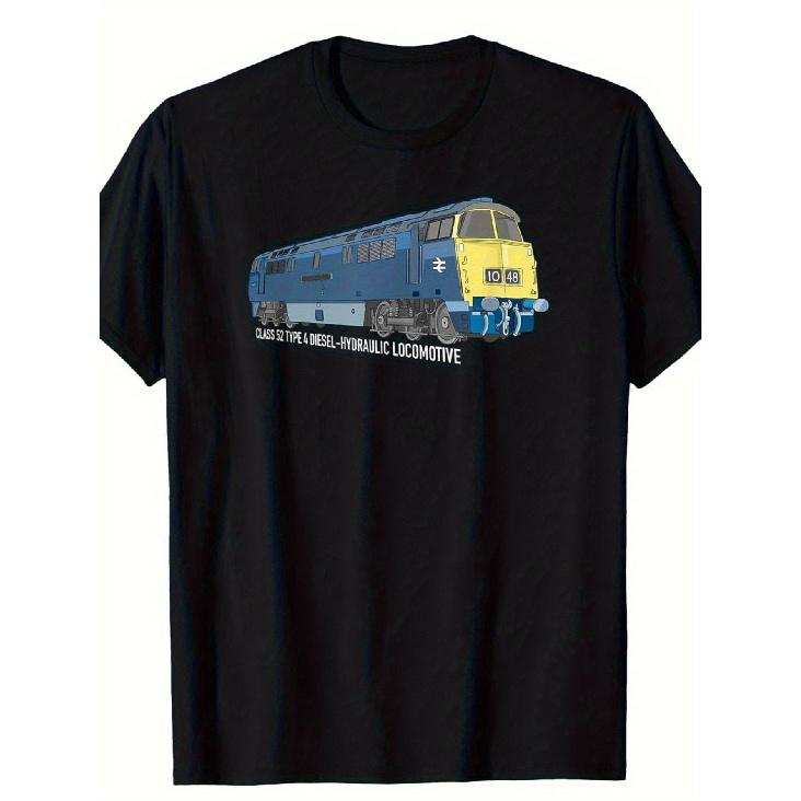 Men's British Rail Class 52 T-Shirt - Vintage Train Design with Iconic Locomotive & Number 001 Logo, Relaxed Fit Short Sleeve Tee Suitable for