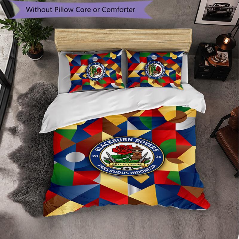 Blackburn Rovers Football 3 Piece Bedding Set Soft Duvet Cover Set with Pillowcases Printed Bedroom Decor Set for Home