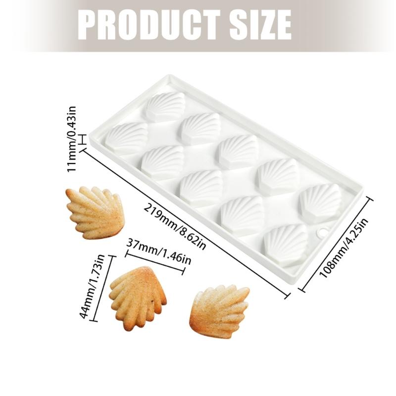 Reusable 10 Cavity Silicones Shell Shape Baking Molds For Homemade Madeleines And Mousse Dessert Pan Dishwasher Safe
