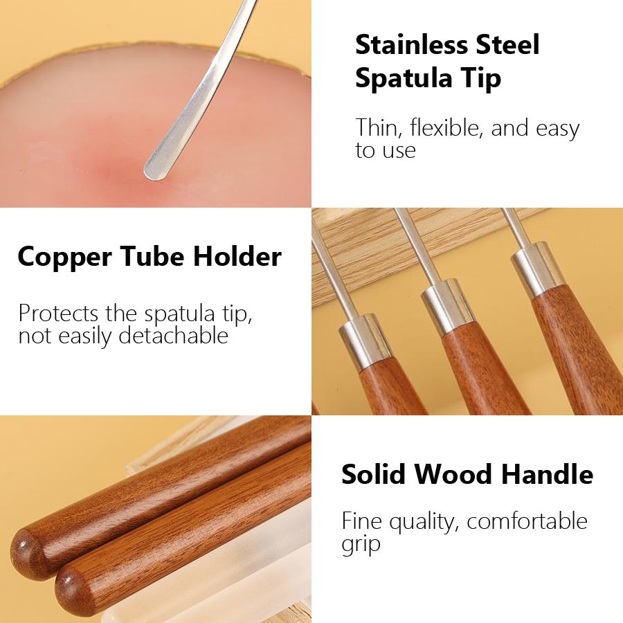 Палочка для смешивания геля для ногтей, шпатель из нержавеющей стали с деревянной ручкой для смешивания гель-лака и основы под макияж