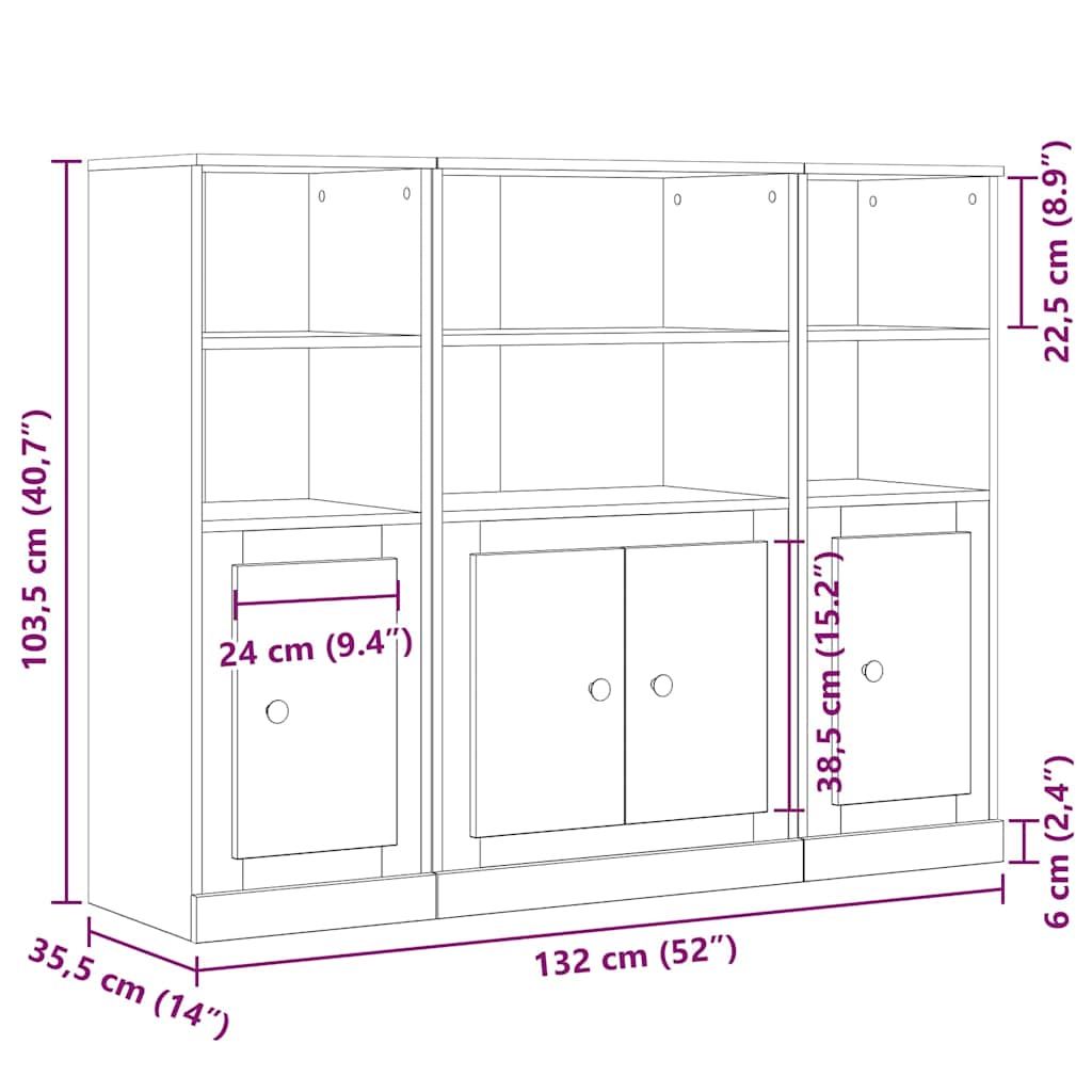 Highboard Black Oak Effect 132 x 35.5 x 103.5 cm