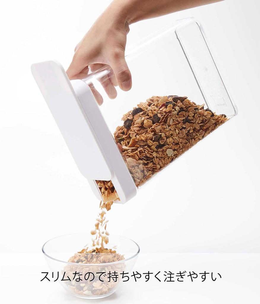 Yamazaki Хранение сухих продуктов x x Tower Раздвижное хранилище для хлопьев 4952 Контейнер, Белый, Прибл.. Ш18.7 Г8.5 В24.5см, Стиль, Застежка, Контейнер,